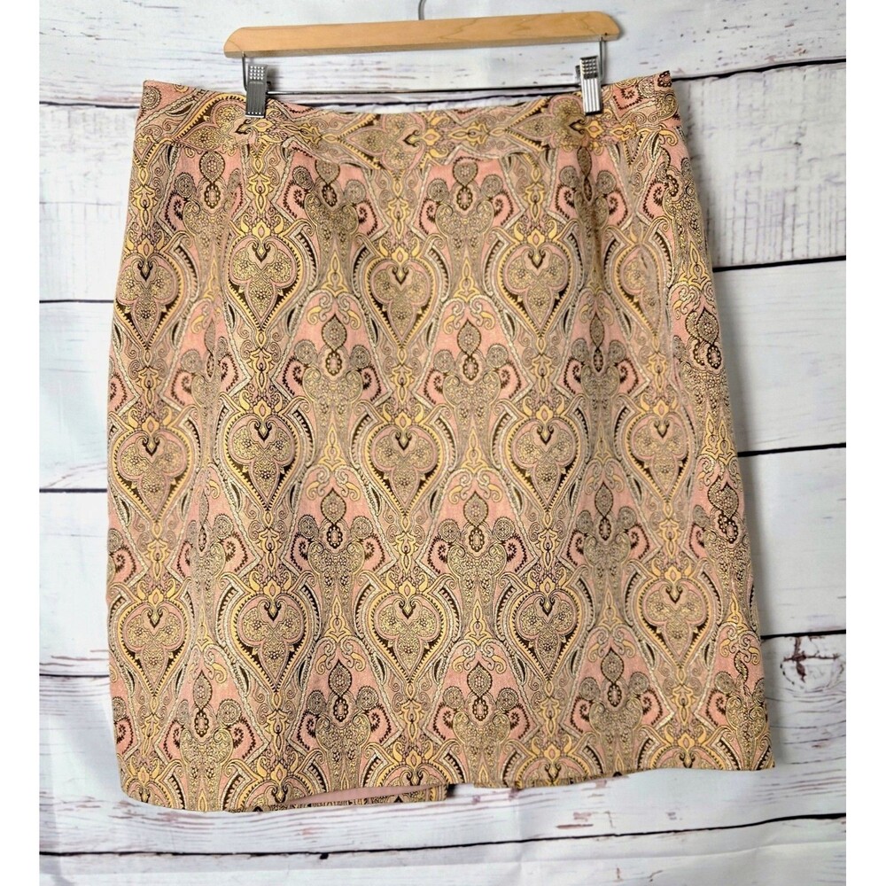 Talbots Womens Skirt Size 22W Pink Gold Metallic Paisley Brocade Pencil Work